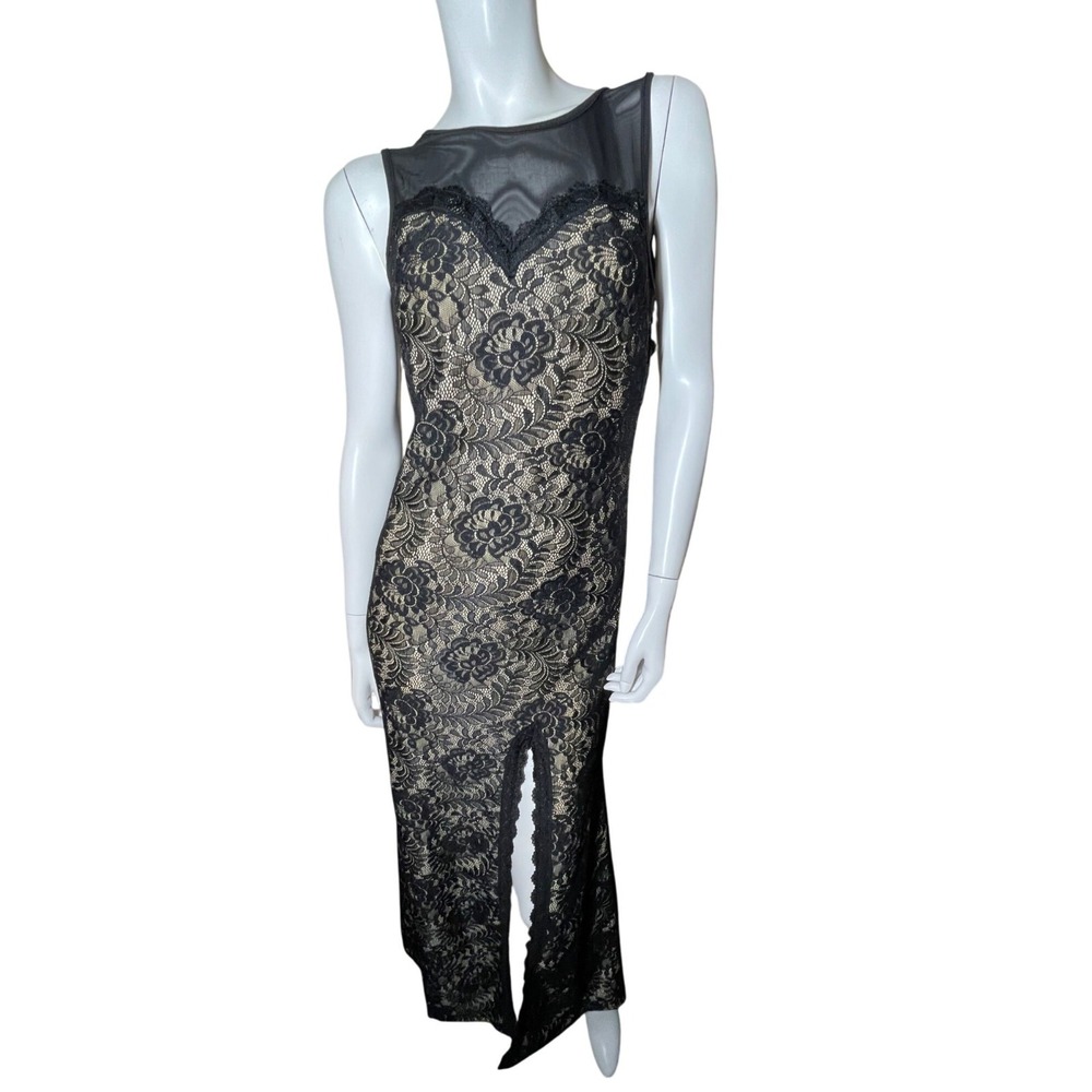 Women's MIUSOL Small Elegant Black Dress Floral Lace overlay Sleeveless S Maxi D